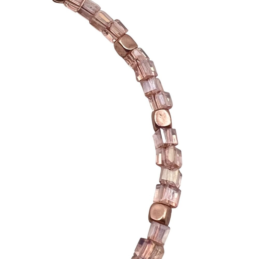 Alex And Ani Rose Gold Bangle Bracelet Balance Bead Soft Pink AB Square NWT - Picture 3 of 5